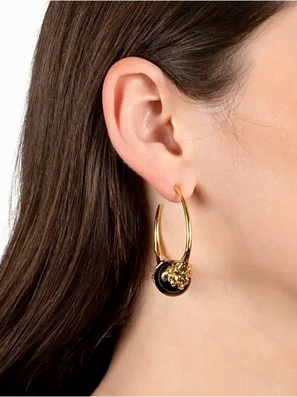 Alexis Bittar Brut Gold Capped Black Agate Hoop Earrings - Picture 3 of 5